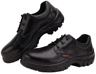 KARAM FS05 Black Leather Safety Shoes for Men | Single Density with Steel Toe | Antistatic, Antislip, Oil & Heat Resistant | Size-06