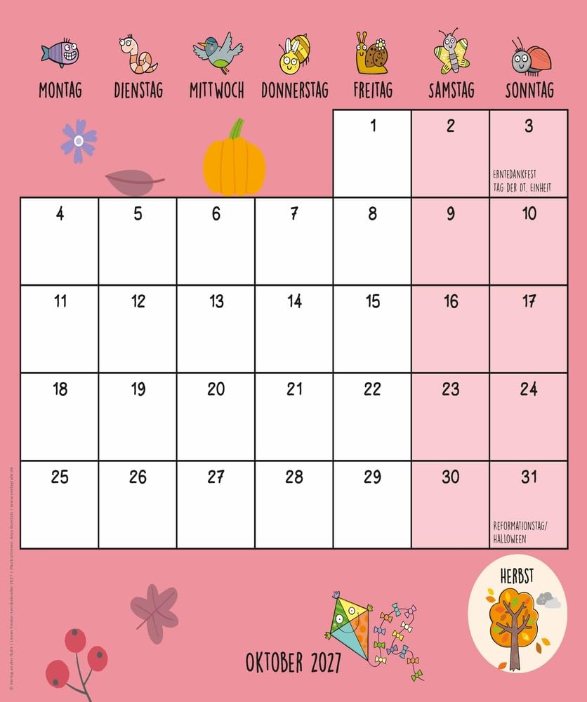 Unser Kinder-Lernkalender 2027: Gemeinsam durch Jahreszeiten, Monate und Wochentage