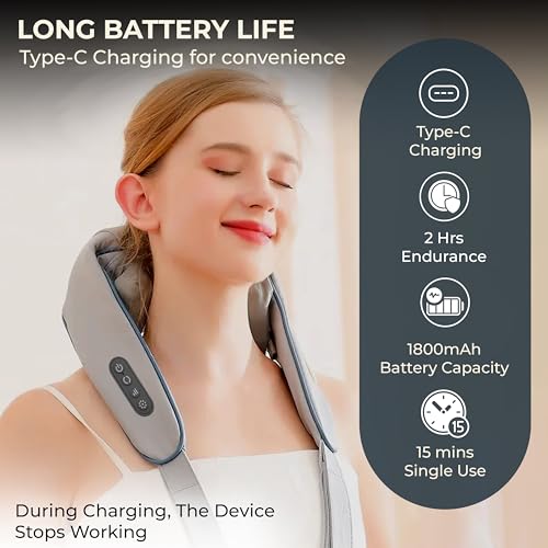 Image of Robustt Neck and Back Massager with Heating Mode, Massager for Body Aches and Pains Relief, Electric Wearable 6D Cervical Neck Massage Machine for Deep Tissue Neck, Back, Waist and Legs - Grey