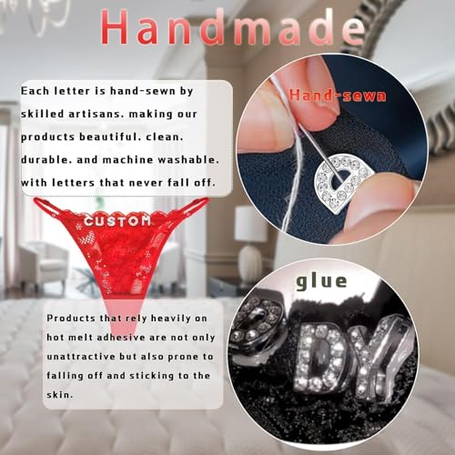2-Pack Hand-sewn Personalized Thongs with Names on It, Custom Name Underwear Panties for Women Couples S to Plus Size2