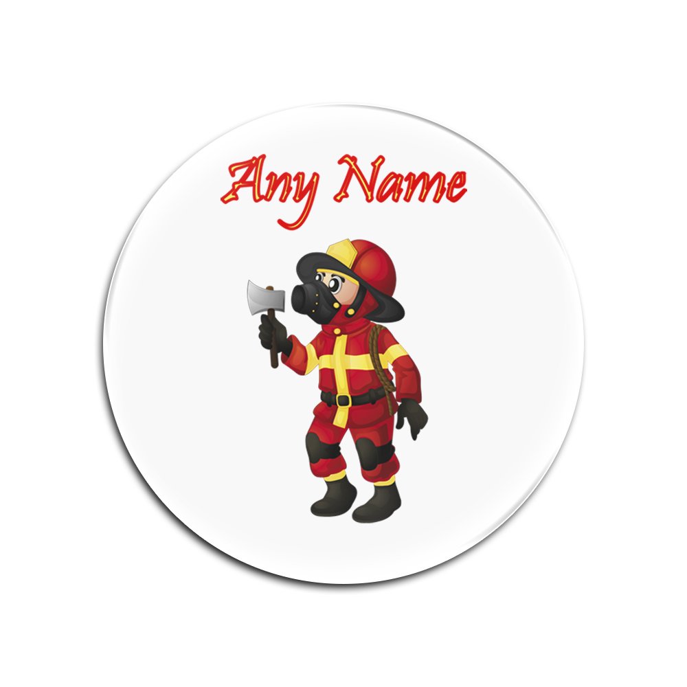 Personalised Gift - Fireman with Axe Round Glass Coaster (Career Design Theme, Colour Options) - Any Name/Message on Your Unique Mat Pad - Red Uniform