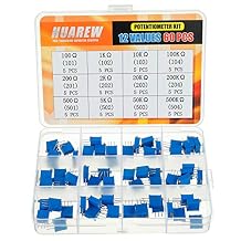 12 Values 60 Pcs 3296W Multiturn Trimmer Potentiometer 100-500 K Ohm Blue 3296 Top Adjustment Variable Resistor Assortment Kit