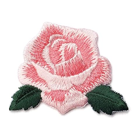 XUNHUI Pink Rose Embroidered Iron on Patches for Clothing DIY Clothes Sticker Flowers Applique 2 Piece Cover