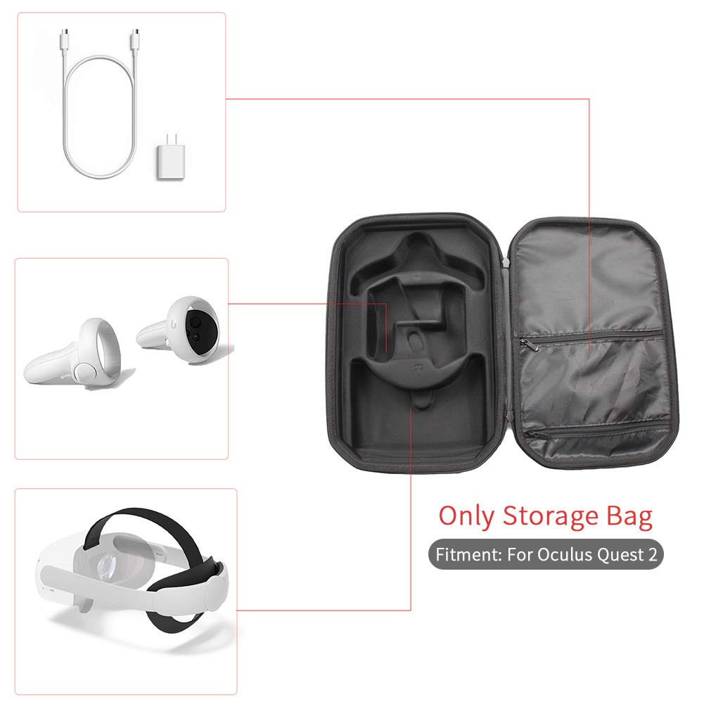 Denpetec Custodia rigida da viaggio per cuffie da gioco VR All-in-one Oculus Quest 2 (grigio)