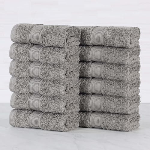Superior 100% Organic Cotton Face Towel/Washcloth Set of 12, Daily Use for Bathroom, Guest Bath, Quick Dry Small Towels, Face, Hand, Gym, Spa, Hotel, Absorbent, Essentials, Oregon Collection, Silver