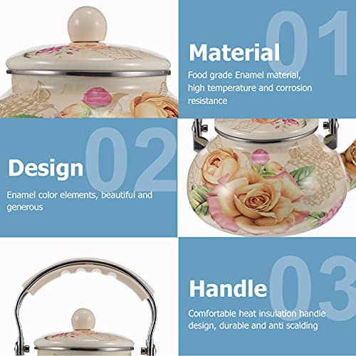 Ushobe Enameled Tea Kettle Floral Porcelain Enameled Tea Kettle Stovetop Water Kettle Boiling Kettle For Kitchen 2. 4L Khaki #TOP7