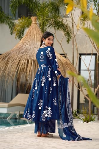 Image of ANNI Designer Women's Rayon Blend Anarkali Printed Kurta with Pant & Dupatta | Ethnic Kurta Pant Dupatta Set for Women | Traditional Indian Wear Outfit