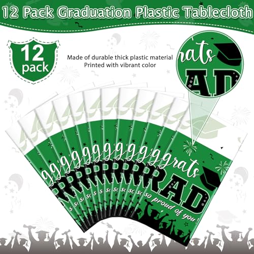 12Pack Graduation Tablecloth Party Decorations, Class of 2026 Congrats Grad Plastic Tablecover Party Supplies, Green Rectangle Graduation Table Decorations for College High School Party, 54 x 108 Inch by FunnyPars - Used condition - Image 4