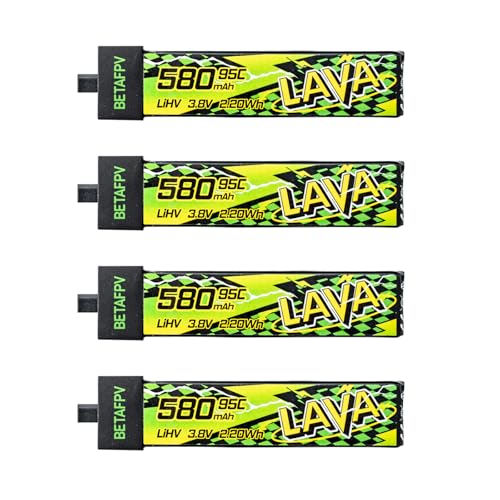BETAFPV 4pcs Lava II 1S 580mAh Battery 3.8V 95C LiHV Battery with BT2.0 Connector Compatible with 1-2S Tiny Whoop Drone Quadcopter Like Air75, Meteor75 Pro, Cetus Pro, Cetus X Brushless Drones