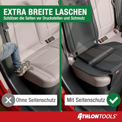 ATHLON TOOLS 2X Kindersitzunterlage mit Seitenschutz - Optimale Passform - Isofix kompatibel - Dick gepolstert - für Kindersitze, Babyschalen und Sitzerhöhungen - Patentiertes Design