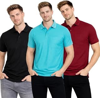 SMAN Polo Neck T-Shirt Pack of 3 for Men & Boys | Half Sleeve Collar Tee with Pocket | Premium Spun Matty Fabric | Casual... Price In India