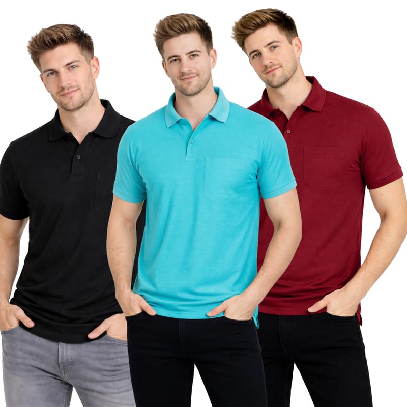 SMAN Polo Neck T-Shirt Pack of 3 for Men & Boys | Half Sleeve Collar Tee with Pocket | Premium Spun Matty Fabric | Casual... - Review, Price and Buying Guide
