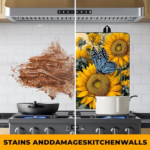 Image of Happy Easter Stove Top Cover Flower Eggs Cute Rabbit Gas Stove Top Cover for Home Decoration Kitchen St. Patrick Day Pad Non-Stick Washable Cooktop Covers Countertop Protector (sunflower, 28 inch x 20 inch)