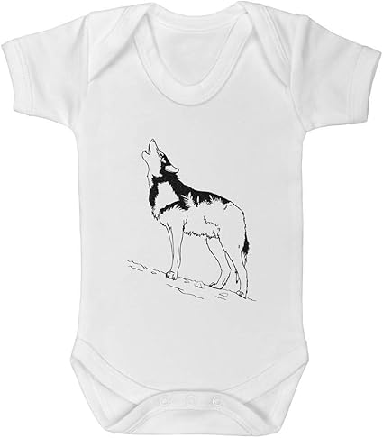 Azeeda Baby,Clothing,Baby Boys 0-24m,Bodysuits & One-Pieces,Bodysuits Azeeda 0-3 Month 'Howling Wolf' Baby Grow/Bodysuit (GR00021301)