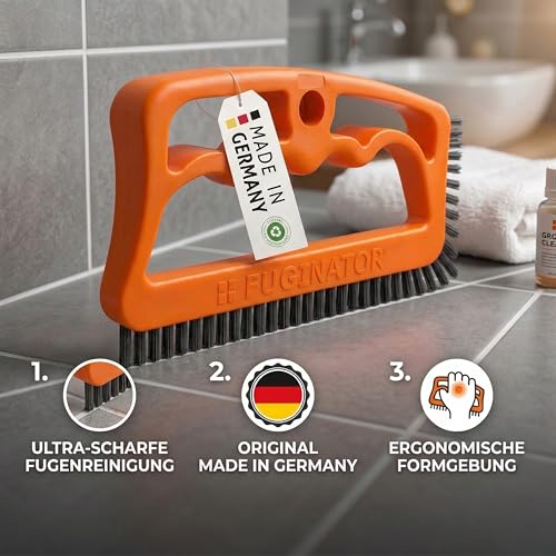 FUGINATOR® Fugenbürste - Reinigungsbürste zur Fugenreinigung in Bad, WC, Küche usw - Reinigung von Wand- und Bodenfliesen - Handliche Bürste für Fugen und Fliesen