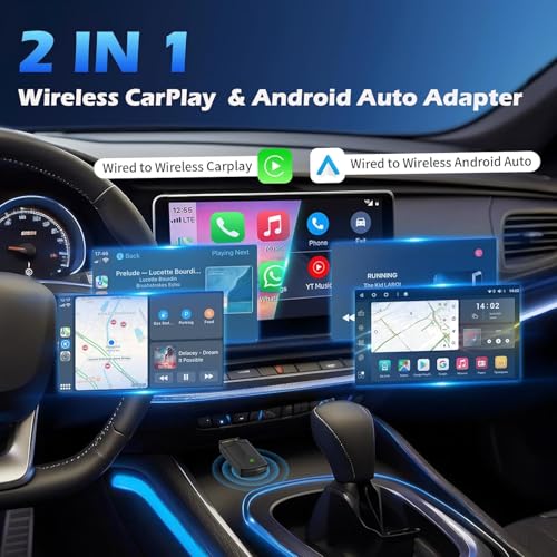 2 IN 1 Wireless Android Auto & Carplay Wireless Adapter, Convert Wired to Wireless Carplay Dongle, mit Type-C Adapter, Easy Plug & Play, Mini & Stabil, WiFi 5.8GHz, Unterstützt iOS 10+ und Android 11+