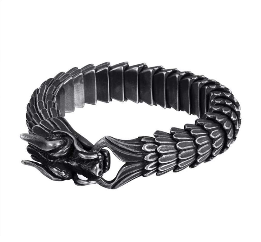 Carat Sutra RARE PRINCE Exclusive 925 Sterling Silver Dark Vintage Dragon Bracelet for Men | Bracelets For Men & Boys | With Certificate of Authenticity and 925 Hallmark (B09R4RN6VV) Amazon Price History, Amazon Price Tracker