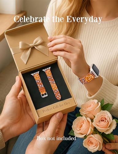 Moolia Floral Leather Band Compatible with Apple Watch Band 49/46/45/44/42mm Women, Cute Romantic Vintage Rose Pattern Strap for iWatch Series 11 10 9 8 7 6 5 4 3 2 1 SE/Ultra(1/2/3), Light Brown — view 2