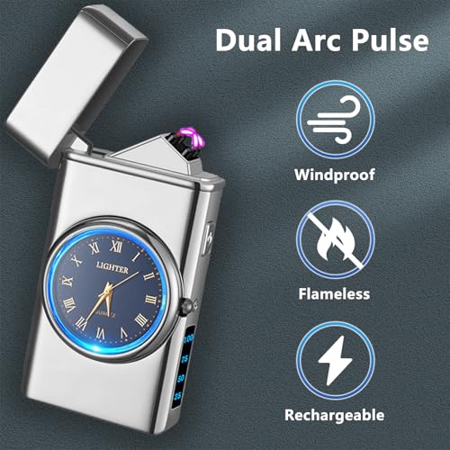 Encendedor eléctrico USB recargable dual arco plateado miniatura 5