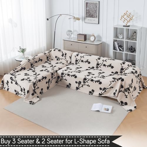 Image of HOKIPO Soft Plush Sofa Throw Cover for 2 Seater Sofa - Luxury All-Season Sofa Cover, 'Noirea Series' Botanical Vine (180x250 cm) (AR-6652-D5)
