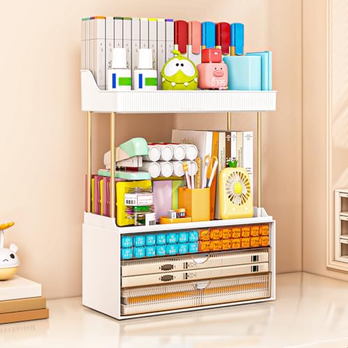 Image of caktraie 2 Pack Bathroom Organizers and Storage - 3 Drawers 2 Tier Makeup Organizer, Cosmetic Storage Drawer for Dresser Countertop and Bathroom Vanity for Large Skincare, Perfume, Amber