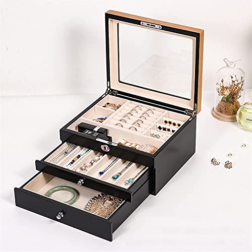 Tyuxinsd Beautiful Jewelry Organizer Travel Case Large Capacity Wooden Princess Korean Jewelry Box Multi-Layer Makeup Storage Box Jewelry Storage Box (Color : Beige, Size : 26X22X13.5Cm) #TOP1
