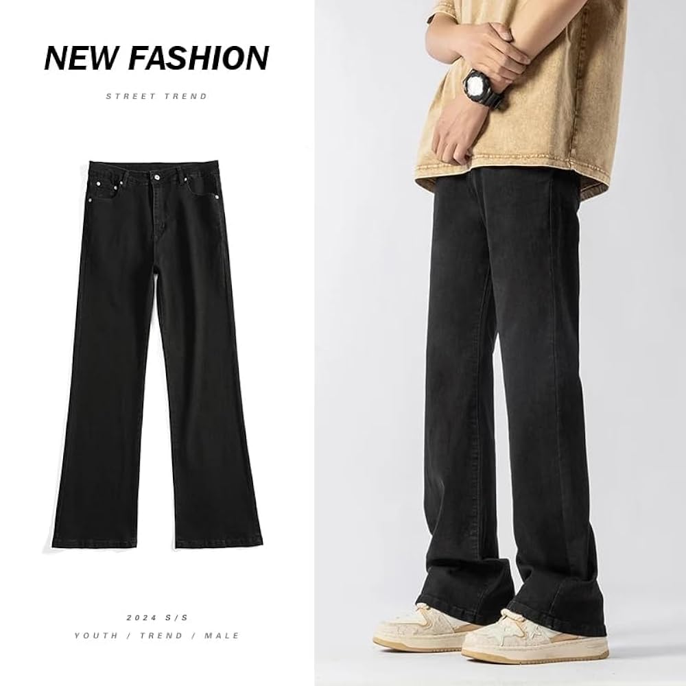 GaoLeAve Spring Streetwear Men's Baggy Jeans Boot Cut Solid