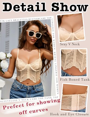 Image of Avidlove Lace Bralettes for Women Y2k Camisole Lingerie Adjustable Strap Crop Top (Champagne, XX-Laege), XX-Large