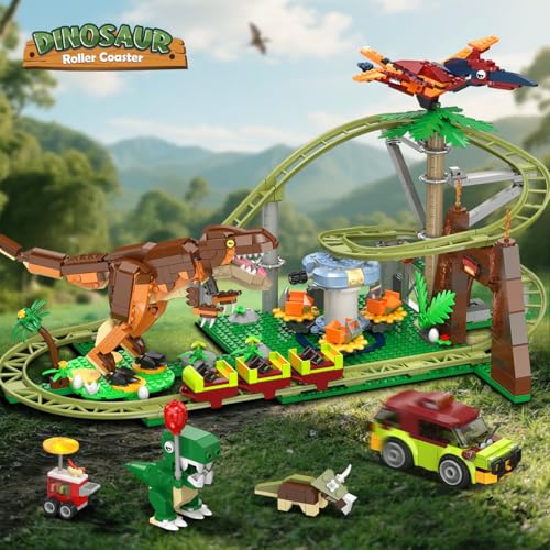 1222 pezzi di dinosauro sulle montagne russe giocattolo da costruzione con 4 dinosauri, fuoristrada, modelli di dinosauro, regalo per adulti, ragazze ragazzi a partire dagli 8 anni - Lego - Immagine 1