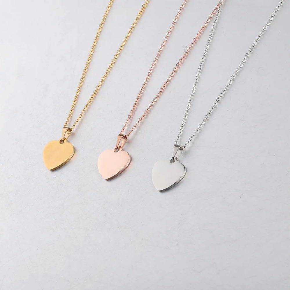 DYRBF - Collana con ciondolo a forma di cuore in acciaio inossidabile lucido a specchio, 16 x 17 mm, con catenina da 45/50/60 cm, confezione da 10 pezzi per incisione personalizzata
