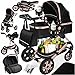 KESSER® Loops 4 in 1 Kinderwagen Kombikinderwagen Komplett-Set inkl. Babywanne & Buggy Sportsitz & Auto-Babyschale Voll-Gummireifen Wickeltasche Regenschutz Kindertisch ECE R129, Schwarz/Rosé Gold