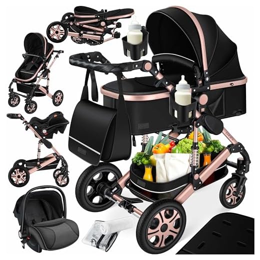 KESSER® Carrozzina Loops 3 in 1 Passeggino combinato Kit completo incl. Navicella per neonato e Seggiolino sportivo per passeggino, Ovetto per auto - ruote in gomma piena, nero/Rosé oro
