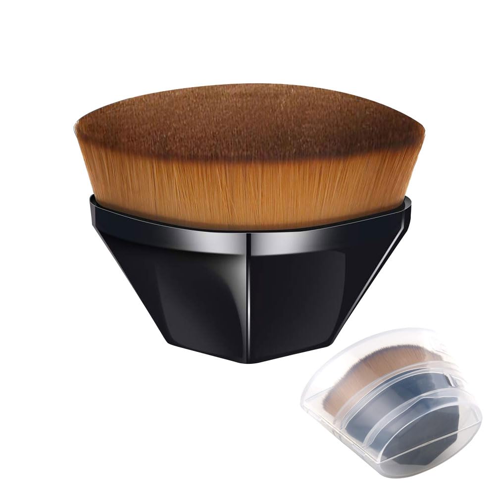 HOOTO Foundation Brush Make Up Brushes for Face Blush Professional Flat Top Powder Brush for Blending Liquid, Cream or Flawless Powder Cosmetics with Protective Case Black