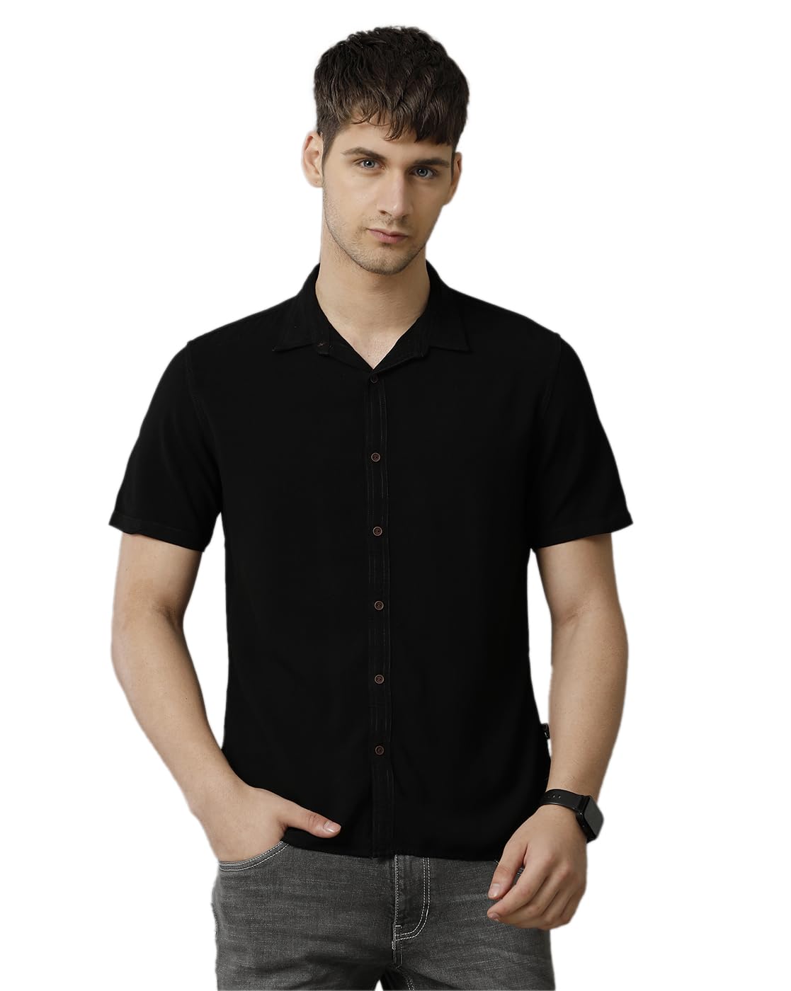 identiti MenSlim Fit Half Sleeve Solid Regular Casual Shirts-picture-2