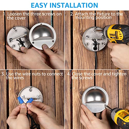 Leonlite 12-Pack Led Low Voltage Deck Lights, 170Lm 4.09Inch Landscape Step Railing Fence Light, 12-36V Ac/Dc, Die-Cast Aluminum Housing & Frosted Glass Lens, Ul Cord, Satin Nickel, 3000K Warm White #TOP6