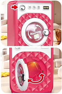 لعبة غسالة للأطفال، لعبة تظاهرية إلكترونية مع أضواء وأصوات بتصميم تحميل أمامي بلون وردي