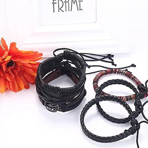 Finrezio 30PCS Braided Leather Bracelets for Men Women Wrap Wood Beads Bracelet Woven Ethnic Tribal Rope Wristbands Bracelets Set Adjustable