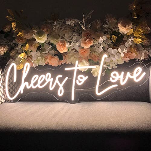 Cheers to Love Neon Sign Led Light, Custom Neon Sign, Decoration Hand Crafted Wall Hangings, Wedding Neon Sign, Bridal Decor Signs Warm White 60 CM