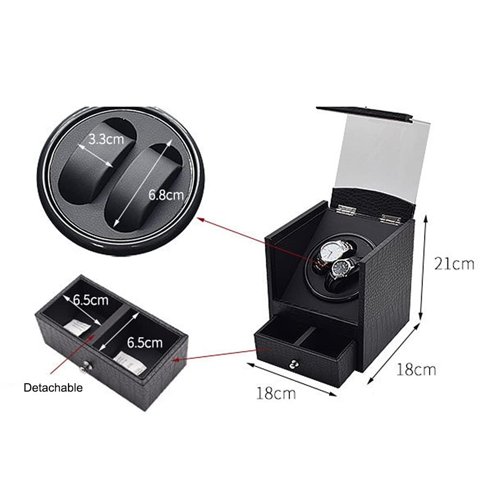 Scatola avvolgitore Automatico Doppio per Orologi, Scatola Porta Orologi Automatica, Scatola Porta Orologi da Polso con Rotazione, 2 Scomparti e cassetto, in Pelle PU, Motore