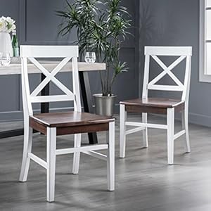 Christopher Knight Home Roshan Farmhouse Acacia Wood Dining Chairs, White / Walnut 21D x 17.75W x 35.5H Inch