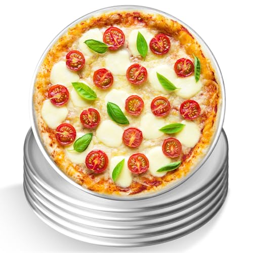 GOMETY 6 teglie rotonde per pizza in acciaio inox, 26 cm, in acciaio al carbonio rivestito, teglia per pizza, sana, atossica, facile da pulire e lavabile in lavastoviglie