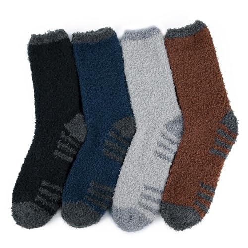 Image of American Trends Men's Fuzzy Slipper Socks - Fluffy Cozy Unisex Winter Warm Sleep Socks
