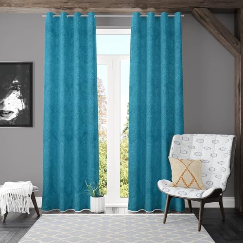 Image of Window Curtain 5 Feet Long for Living Room - Window Curtain Set of 1 Pcs Panel, Velvet Blackout & Stylish Parda for Home Decor & Office 4 Feet X 5 Feet (48 Inch X 60 Inch) - 1 Pcs Aqua Colour