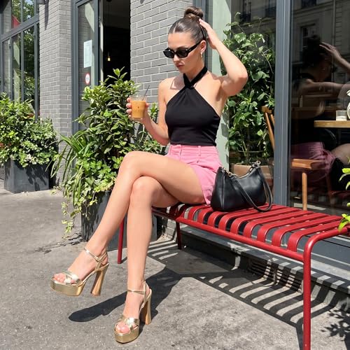 Image of Platform Heels for Women Chunky High Heel Sandals with Ankle Strap, Open Toe Dress Shoes for Work Party Evening Wedding