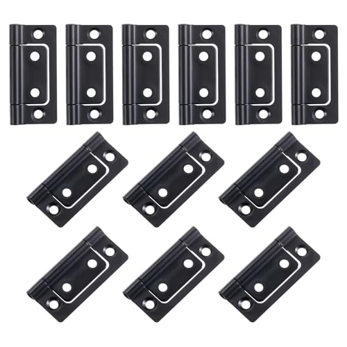 sourcing map 12Pcs 2x1 Inch Door Hinges Non-Mortise No Noise Bifold Door Hinges Plating for Cabinet Furniture Window Wardrobe, Black