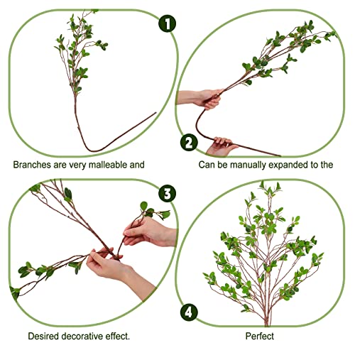 Tigeen 15 Packs Artificial Greenery Stems 43.3 Inch Green Branches Leaf Faux Branches Ficus Twig With Green Eucalyptus Leaves Fake Green Bushes Shrubs For Garden Office Home Decoration Vase Filler #TOP3