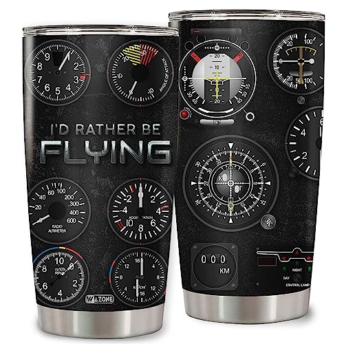 WAZONE Vaso de calibre piloto I'd Rather be Flying aislado al vacío de acero inoxidable de 20 onzas, taza de viaje de avión de aviación, regalos para aviador, mujeres, hombres, hombres, en Navidad,