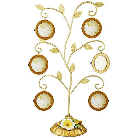 JewelryNanny Family Heritage Tree Picture Frame Gold Leaves 6 Frames Removable Multipurpose 15" H Vintage Style Gift for Women Mother Cover