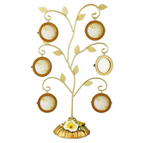 JewelryNanny Family Heritage Tree Picture Frame Gold Leaves 6 Frames Removable Multipurpose 15" H Vintage Style Gift for Women Mother