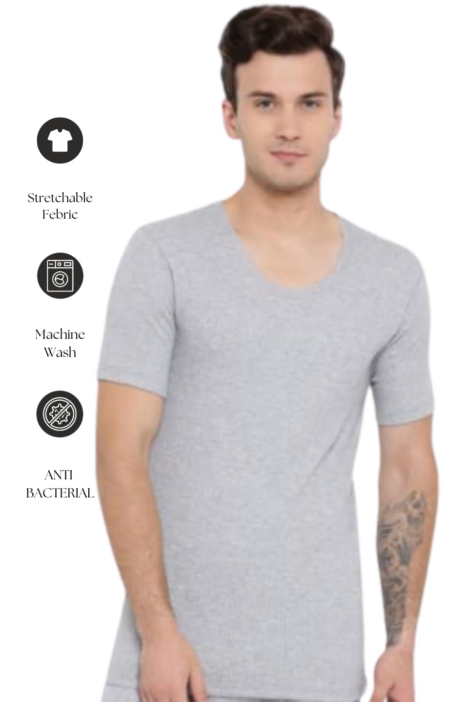 Monte carlo’s Pure Cotton Men’s Cotton Thermal Half Sleeve,Antibacterial, Skin Friendly with Superior Heat Retention